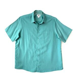 Harbor Bay HB Mens 2XLT Short Sleeve Button Up Casual Sport Shirt Grid Green